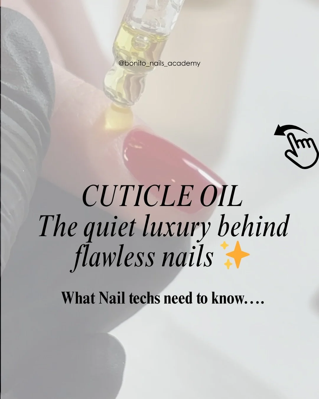 If your clients aren&rsquo;t using cuticle oil daily&hellip; don&rsquo;t expect your work to last as long as it should.

Cuticle oil isn&rsquo;t a luxury add-on, it directly impacts:
💅🏼 retention
💅🏼 nail health
💅🏼 overall finish of your sets

D