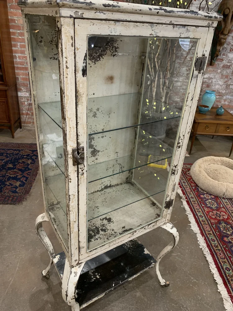 Early Steel Medical Cabinet with Queen Anne Legs RVD Cleveland Early Steel Medical Cabinet with Queen Anne Legs RVD Cleveland