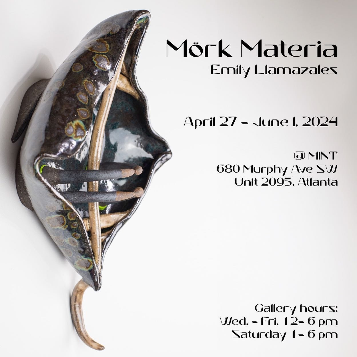 Today is the day! Emily Llamazales takes us to another world with her exhibition &ldquo;M&ouml;rk Materia&rdquo;. 
Join us tonight from 6:00pm - 9:00pm for two exhibit openings at MINT.

We will have food available to purchase from @boca.trmv ! See y