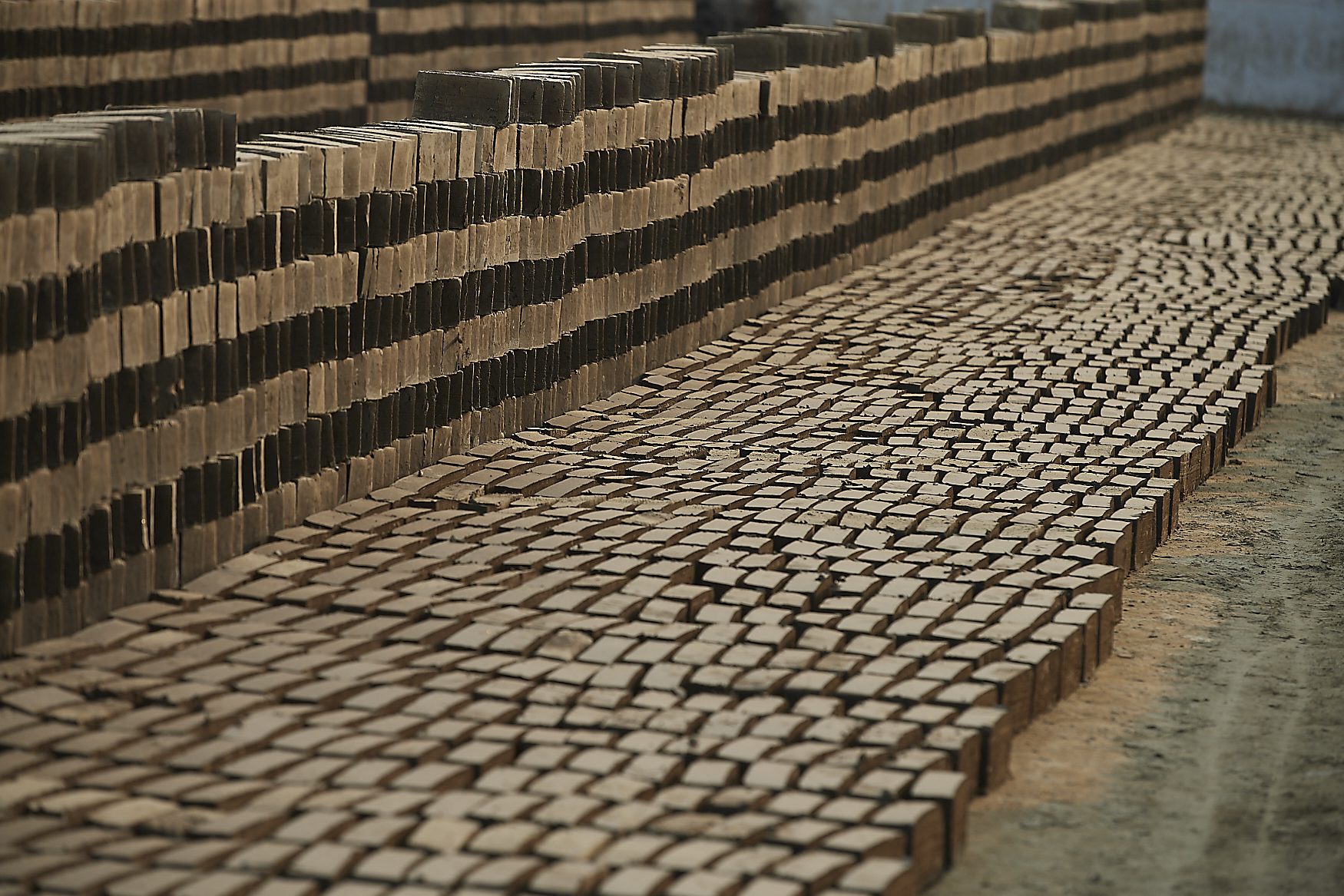 bricks laid to dry in the sun