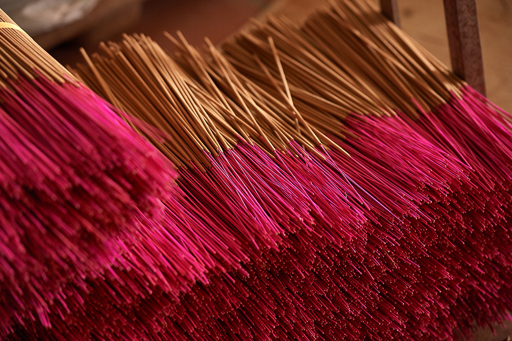 Dried incense sticks are prepared for packaging