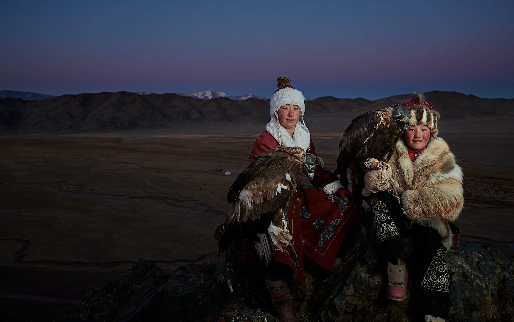 Eagle huntresses, Altai Mountains, Mongolia