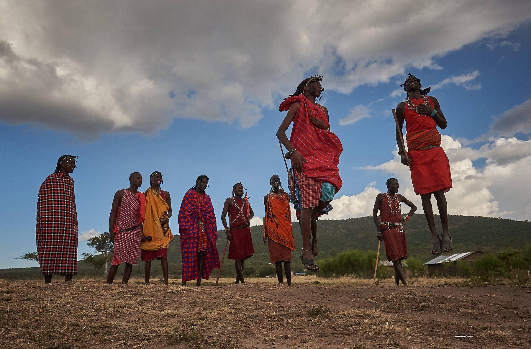 Maasai during their traditional dance where men compete on who can jump the highest