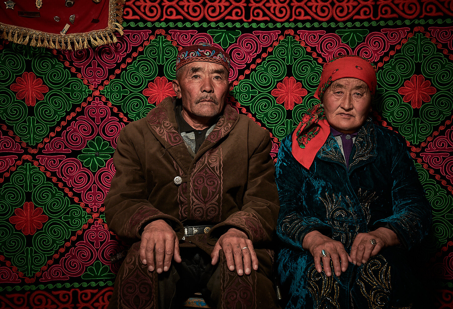 Asker and his wife, eagle hunter family