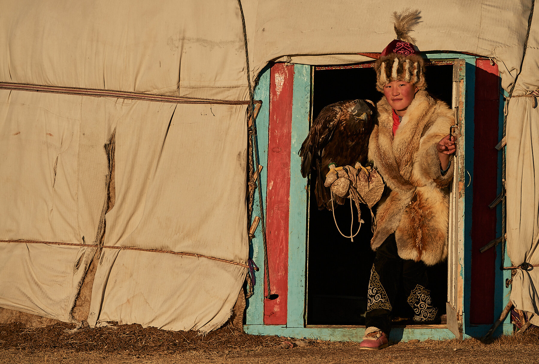 Aigarik, a young, in-training eagle huntress, Altai mountains