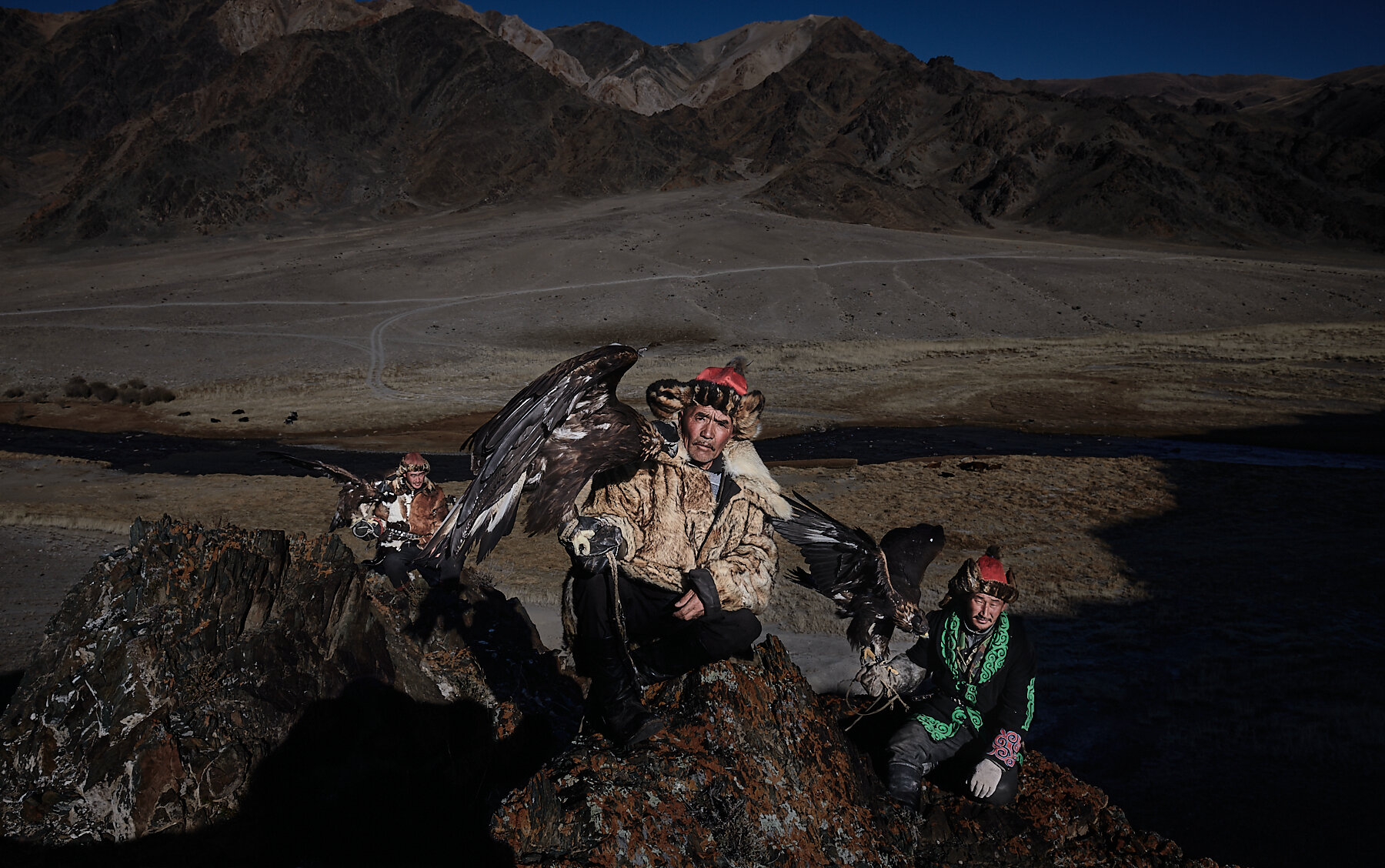 Asker, Aibolat and Baibolat, award-winning Kazakh eagle hunters