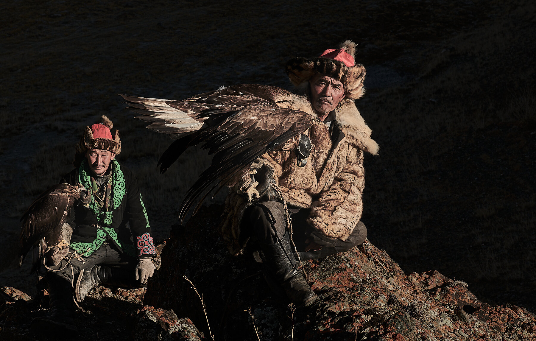 Asker and Baibolat, award-winning eagle hunters, western Mongolia