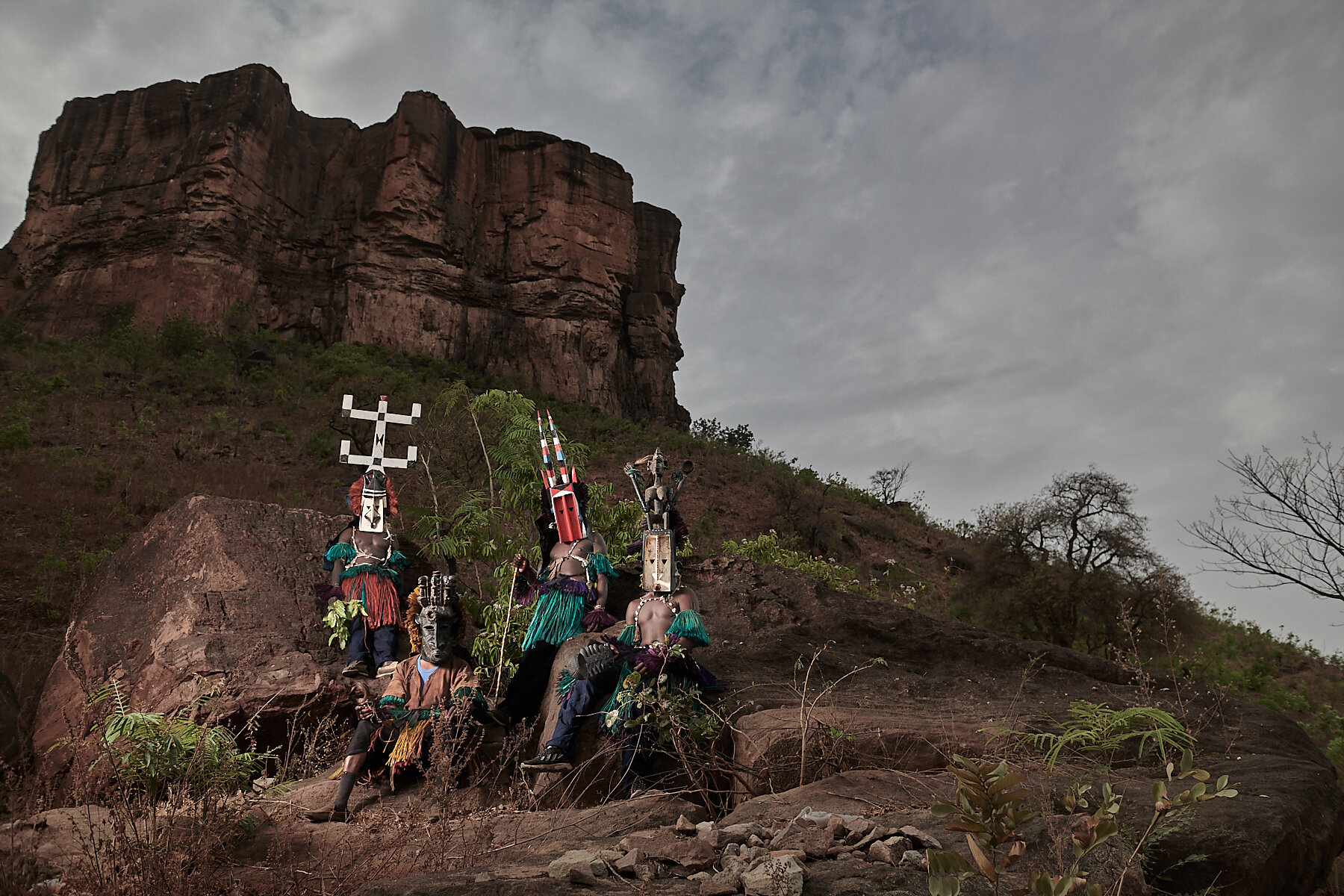Dogon warriors against the imposing rocks of Manding country