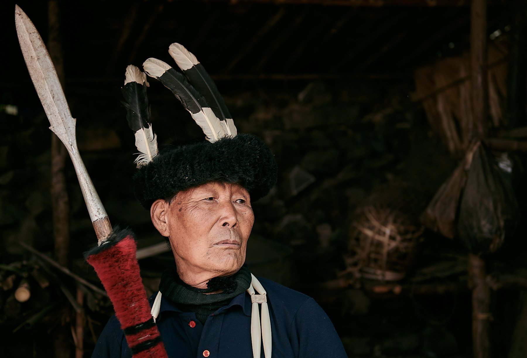 Alemwati, an 84 yr old warrior of the Ao Naga tribe, Longkhum village, Nagaland
