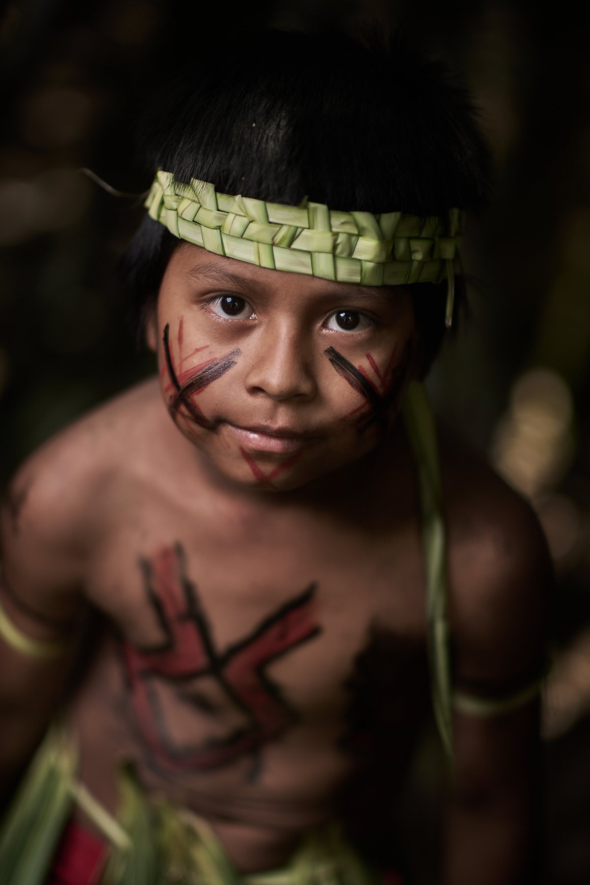 Young Shuar boy with initiation markings