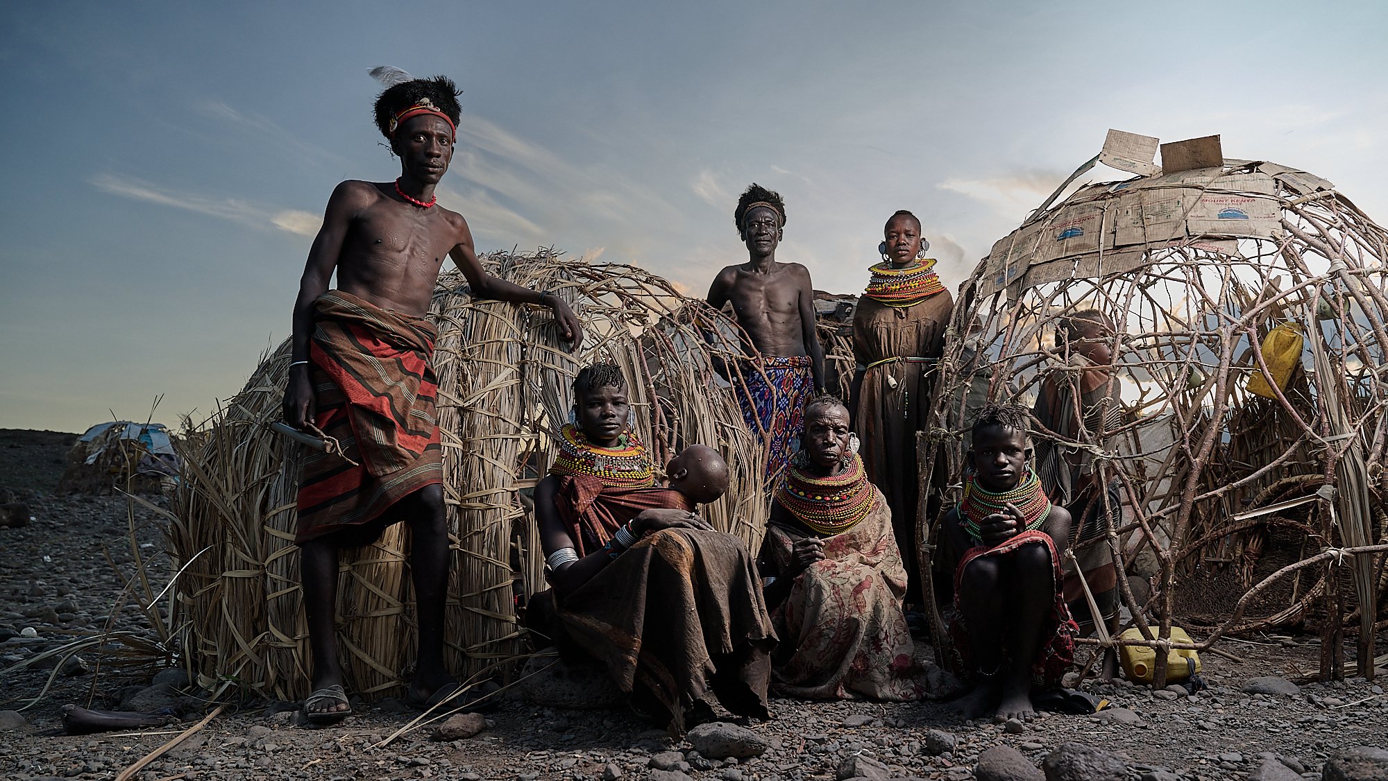 Extended Turkana family, village near Loyangalani, Lake Turkana