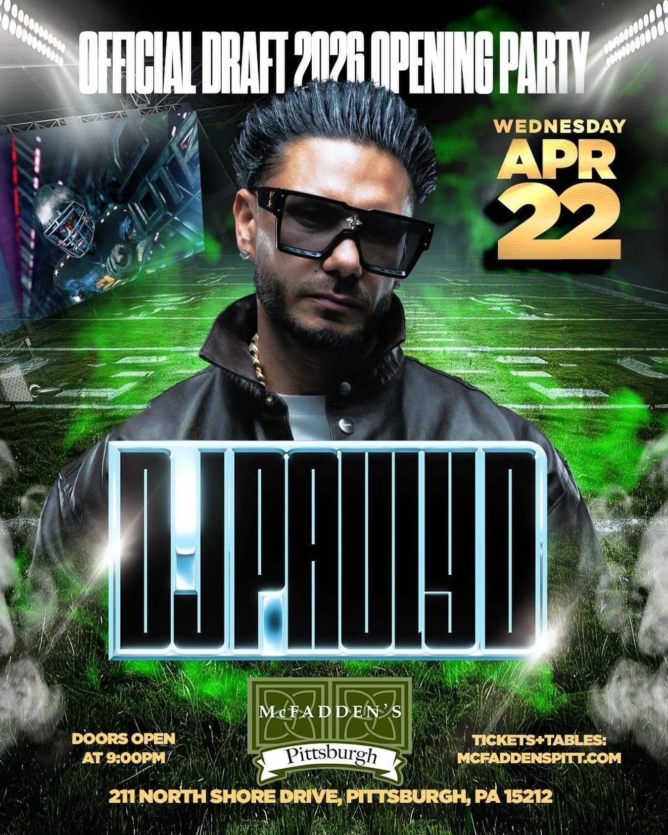 Two more days until DJ Pauly D kicks off Draft Weekend here in Pittsburgh ! 
-
Get your tickets and tables at the link in our bio! 
-
#mcfaddens #mcfaddenspitt #mcfaddyinz #djpaulyd #pittsburghdraftweekend
