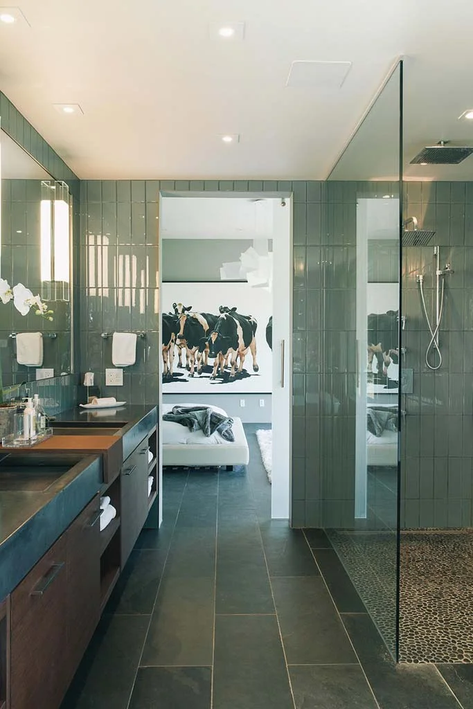 Modern and rustic elements in this stunning farmhouse addition. Interior design by Four Blocks South, residential interior design firm located in Toronto, Ontario, Canada.