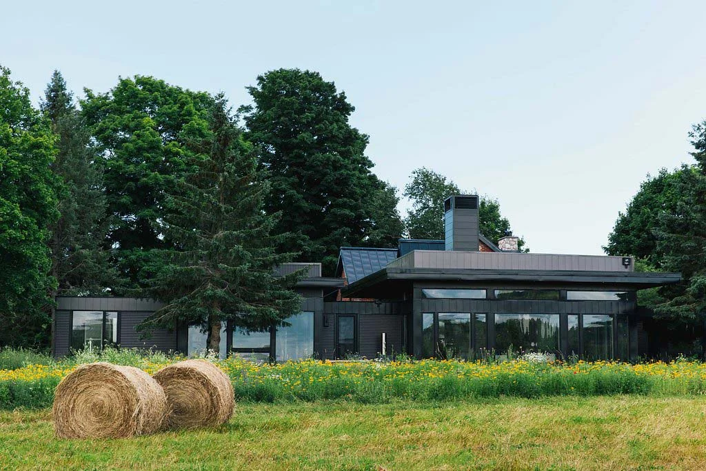 Modern addition to traditional farmhouse.