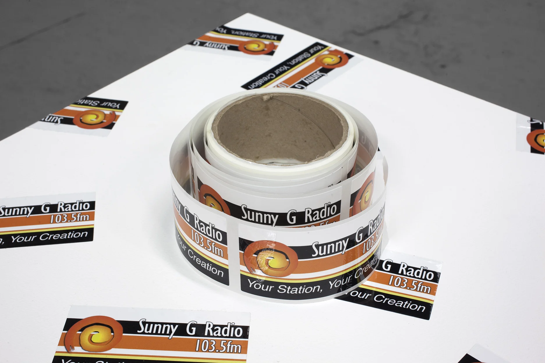 Cornelius Dupre Pillar of the Community Radio tuned to 103.5 fm (Sunny Govan FM) and stickers 90 x 40 x 40cm