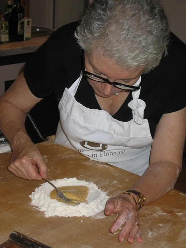 Sandy concentrating on making handmade pasta