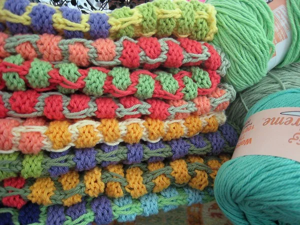 Stack of hand knit dishrags