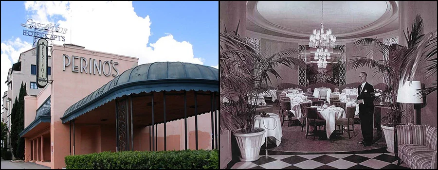 Perino's Restaurant on Wilshire Boulevard and Perino's Restaurant dinning room
