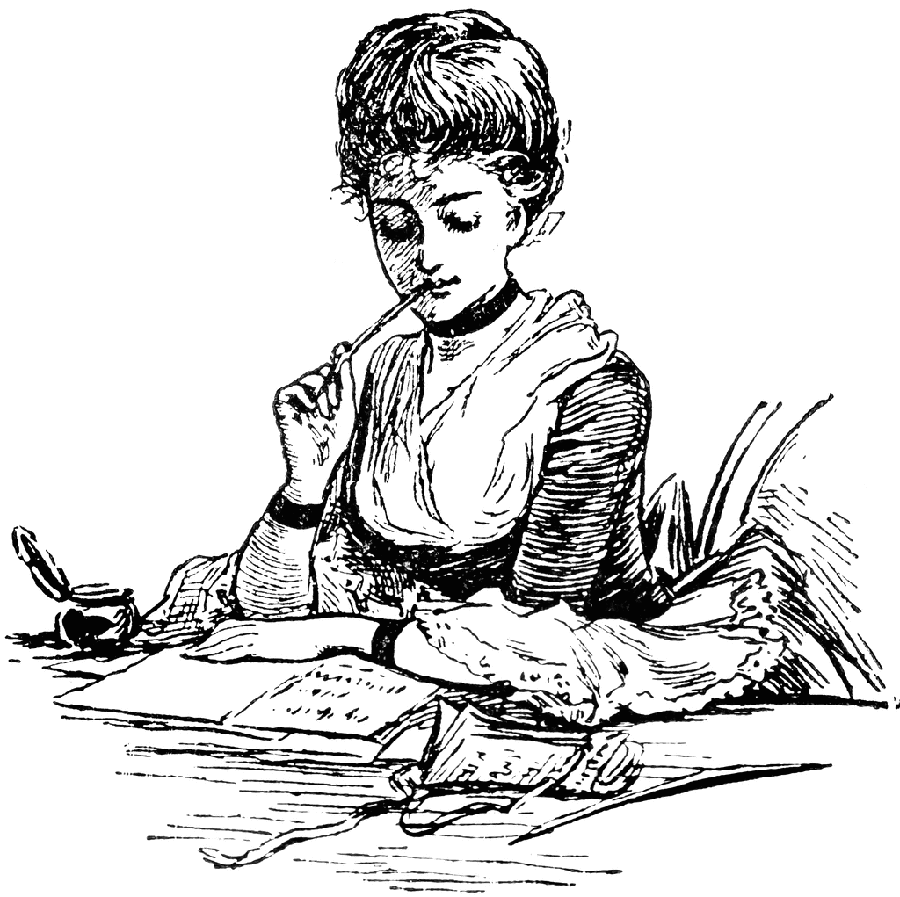 woman writing and musing