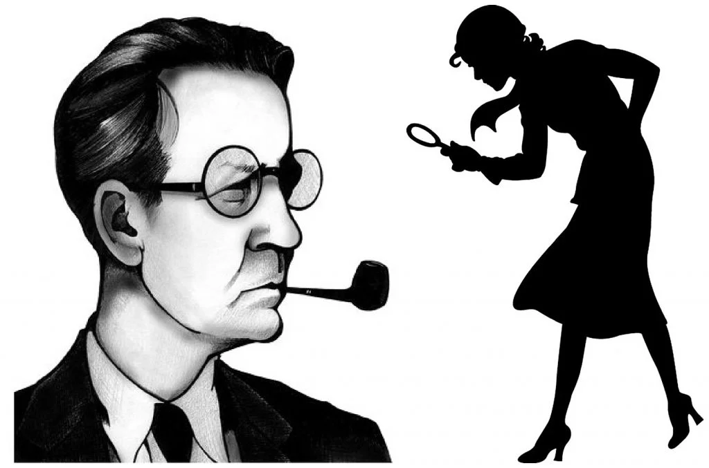 Silouettes of Raymond Chandler and girl detective