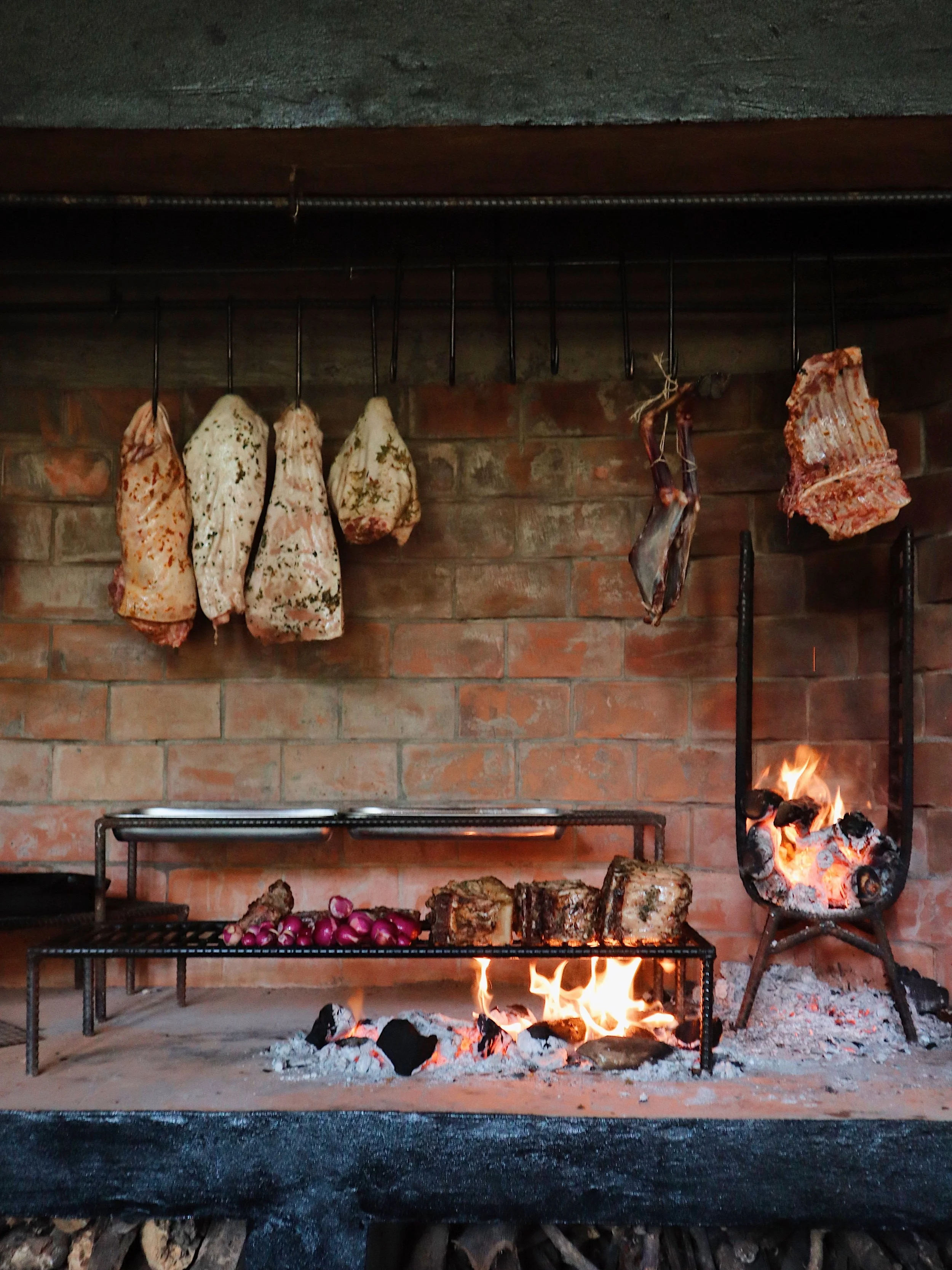 brick hearth wood fire cooking