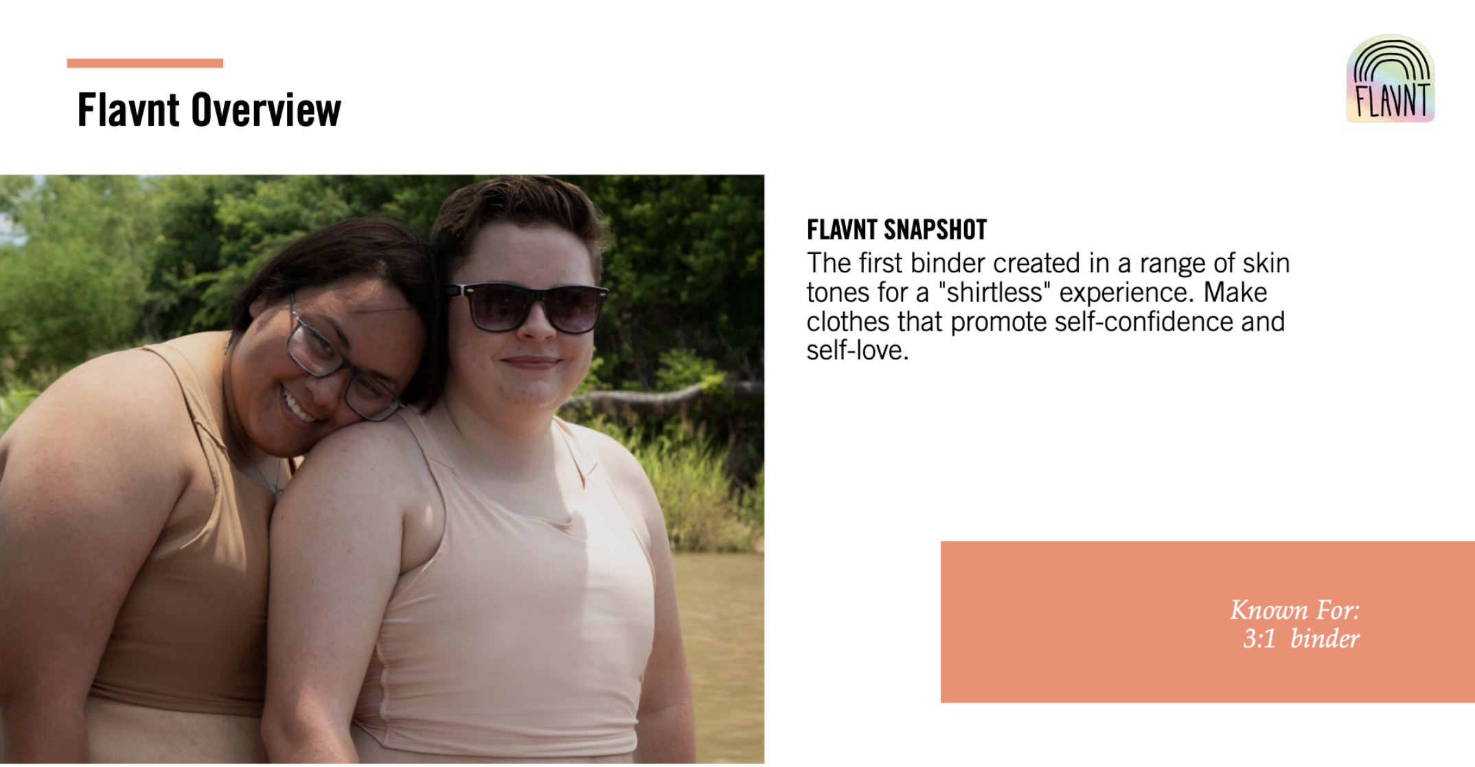 A queer couple wearing a binder