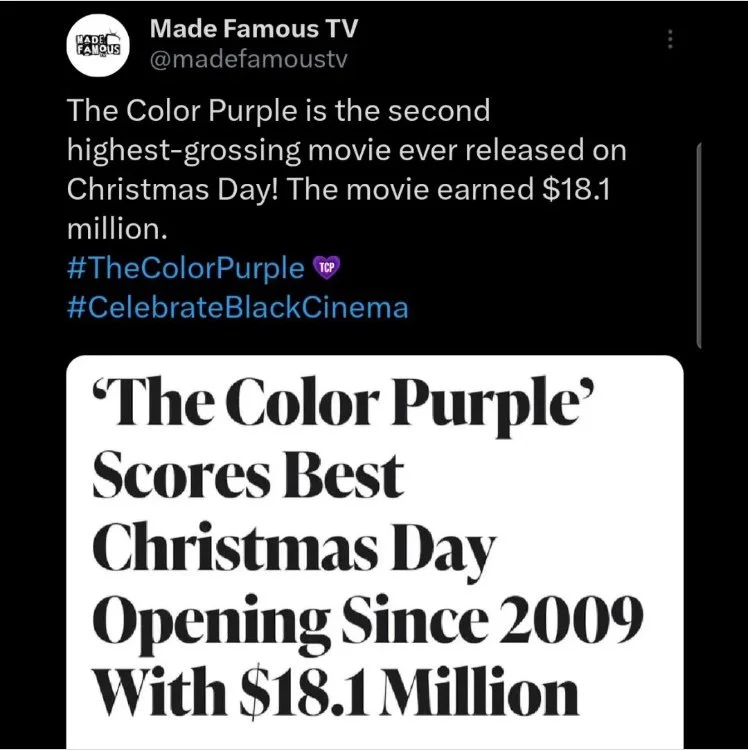 The Color Purple - Second Biggest Christmas Opening of All-Time!