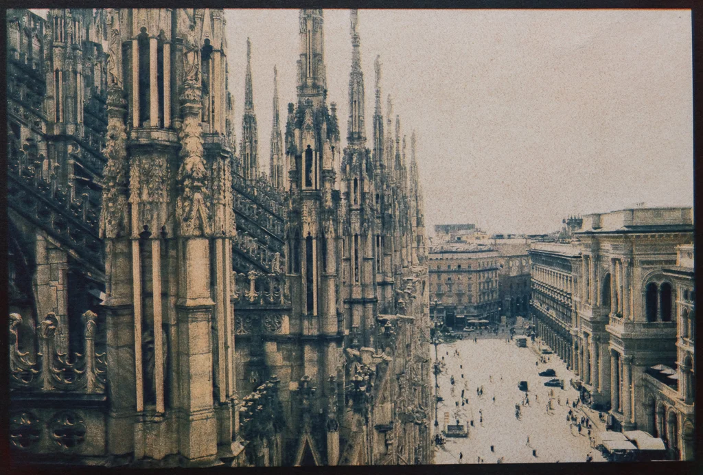 Duomo, Milan, Italy. Tricolor gum over cyanotype
