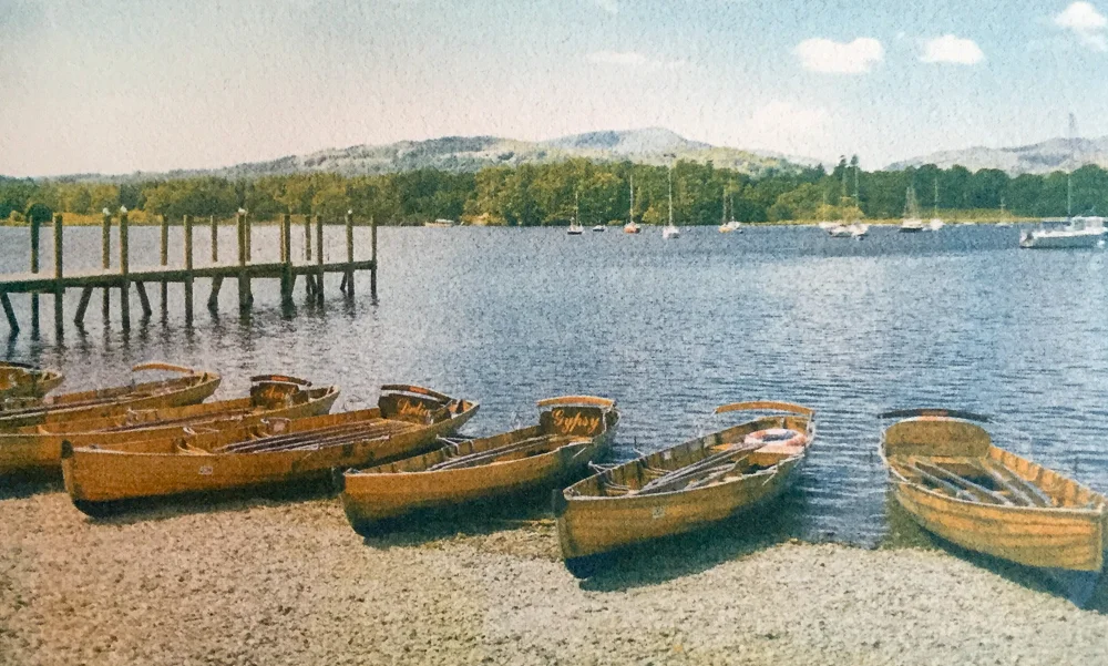 Lake Windermere boats Tricolor gum bichromate print