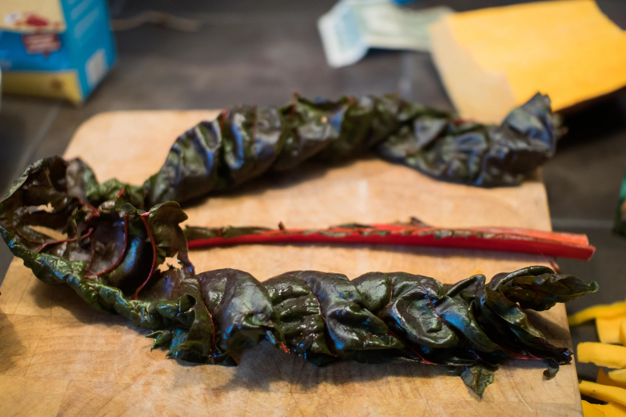 Remove leaves from stem before chopping for a more uniform chop