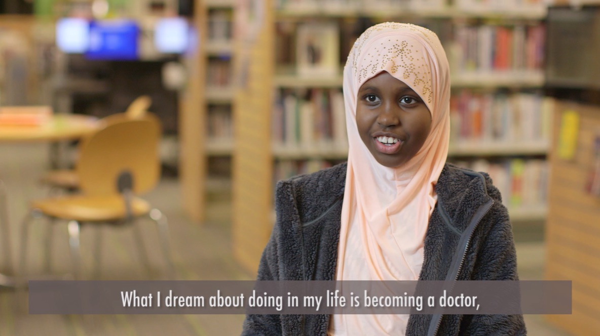 Halima learned to read at the library because her mother didn’t speak English and did not know how to read herself. Now Halima is a star student and teaches younger kids at her elementary school how to read.