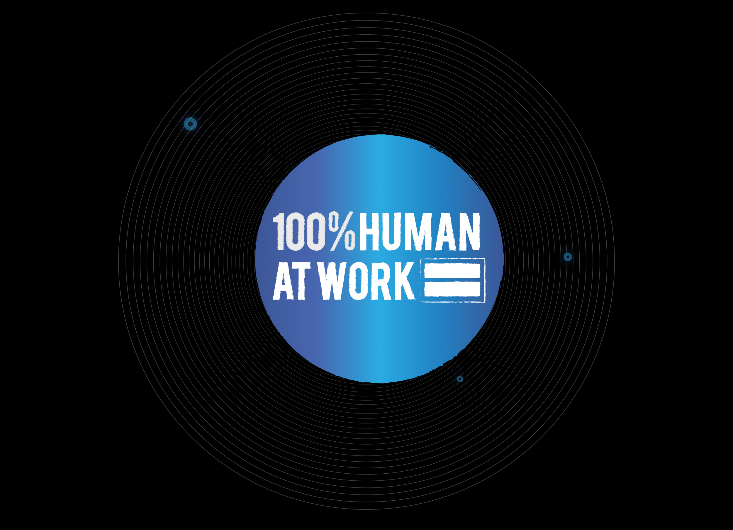 The 100% Human At Work logo characterizes the five key aspects of being a 100% Human organization: equality, respect, growth, belonging and purpose.