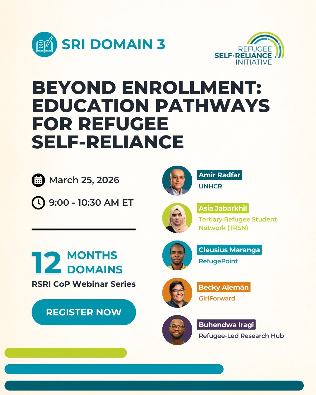 📣 Please join us on Wednesday, March 25th for the next webinar in our #12Months12Domains series!

📝 This webinar will examine how access to primary, secondary, and higher education, as well as vocational pathways, influences how individuals and fam