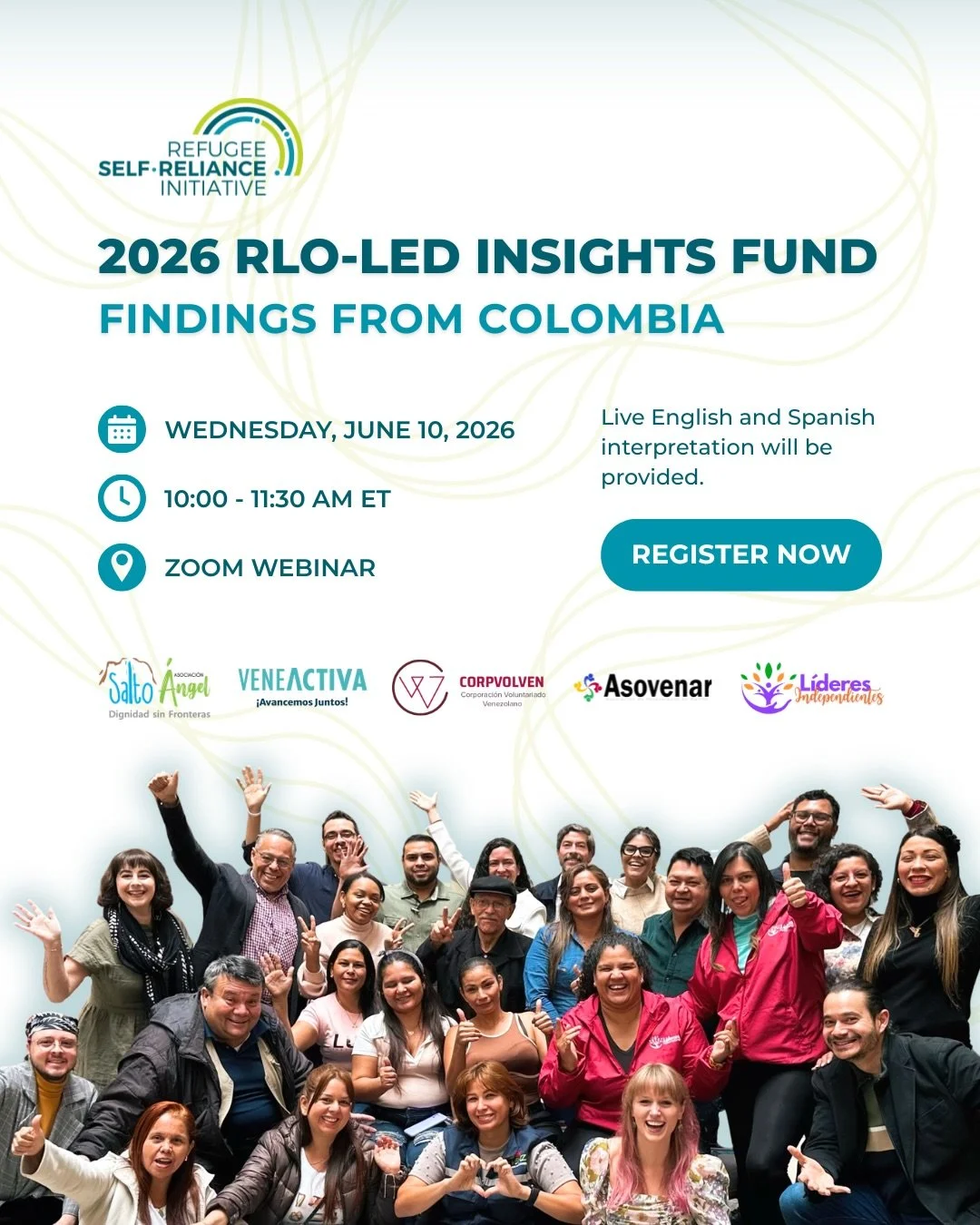 📆 Please join us on Wednesday, June 10, for a special webinar featuring the RSRI&rsquo;s 2026 RLO-Led Insights Fund grantee organizations!

Building on the momentum of the Refugee-Led Organization (RLO) Learning Exchange held in Bogot&aacute; in Oct