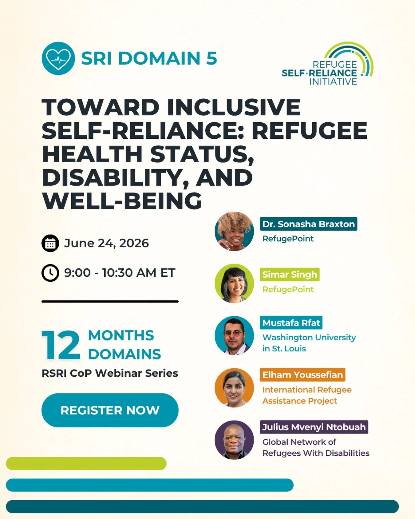 📣 Please join the RSRI for our next #12Months12Domains webinar, which will explore programming, policy, and research efforts at the intersection of refugee #selfreliance and disability inclusion!

🤝 Refugees&rsquo; health status can impact their ab