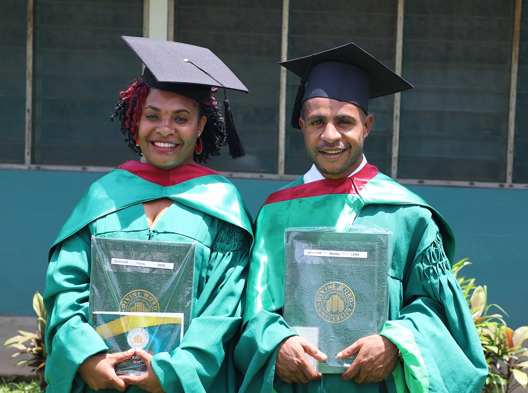 OSF scholarship recipients Stanley Lemb was awarded the Leadership Award and Tracey Vege received the Good Citizenship Award at the Lutheran School of Nursing graduation on Sunday.