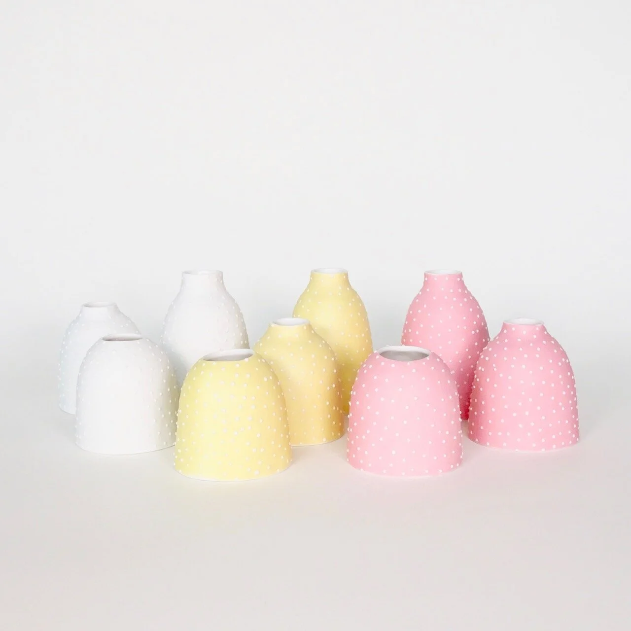 Tania Vrancic-ceramics-bud vase-dotty group-pink-yellow.jpeg