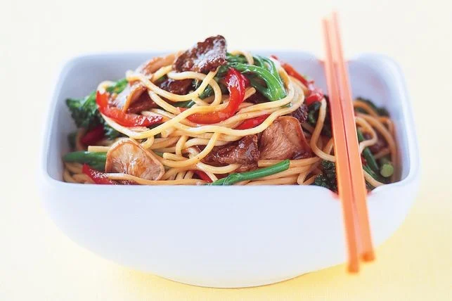 Beef, oyster mushroom and broccolini stir-fry