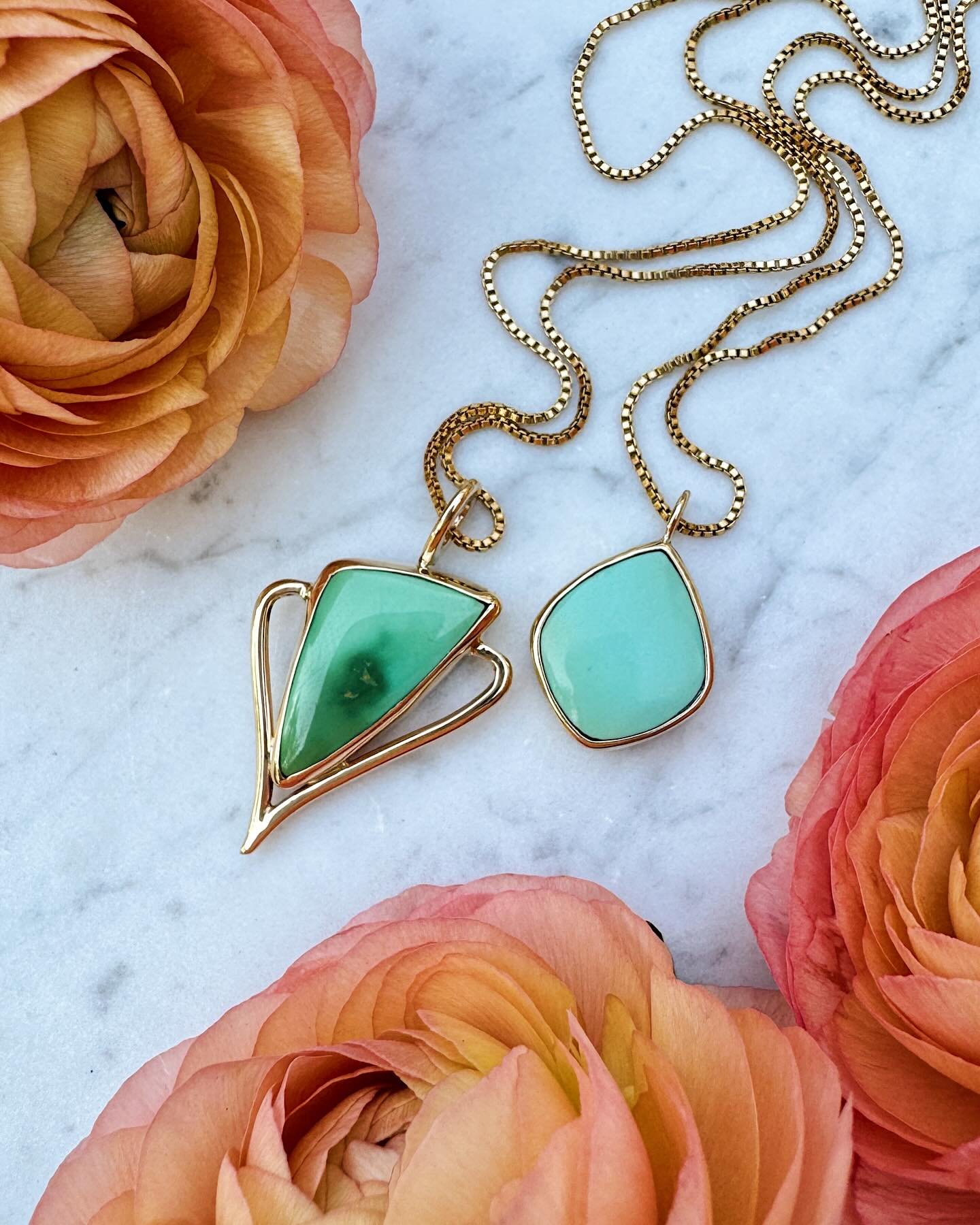 Turquoise + gold ✨✨✨
The lovely Royston Flora Pendant + Iron Maiden Necklace will be available Friday! 💫