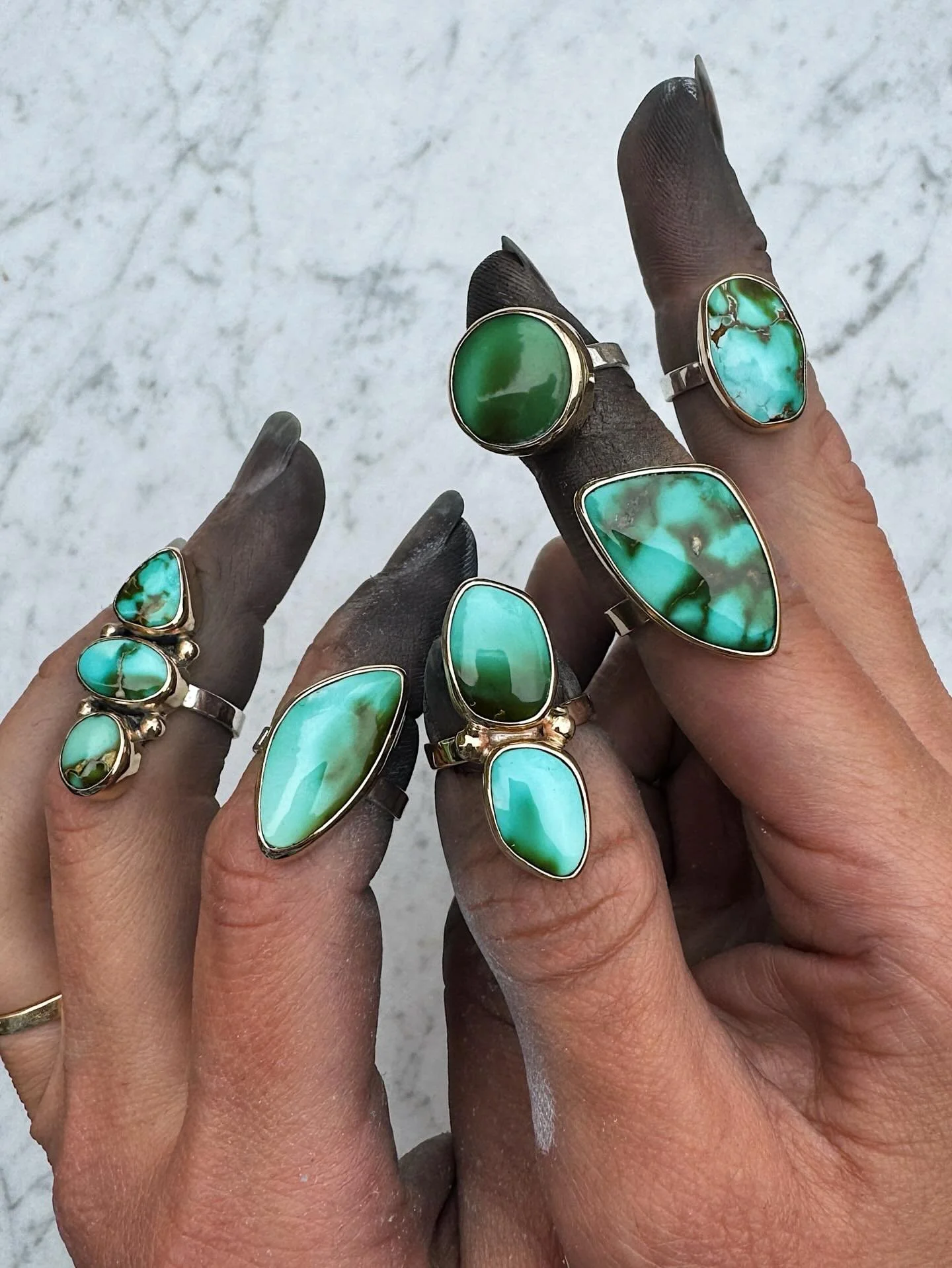 Fresh off the bench ⚒️
Who&rsquo;s ready for some Royston + Pilot Mountain turquoise rings?! Every one of these stones are so amazing, it&rsquo;s going to be hard to see them go! More sneaks and info coming soon 💚