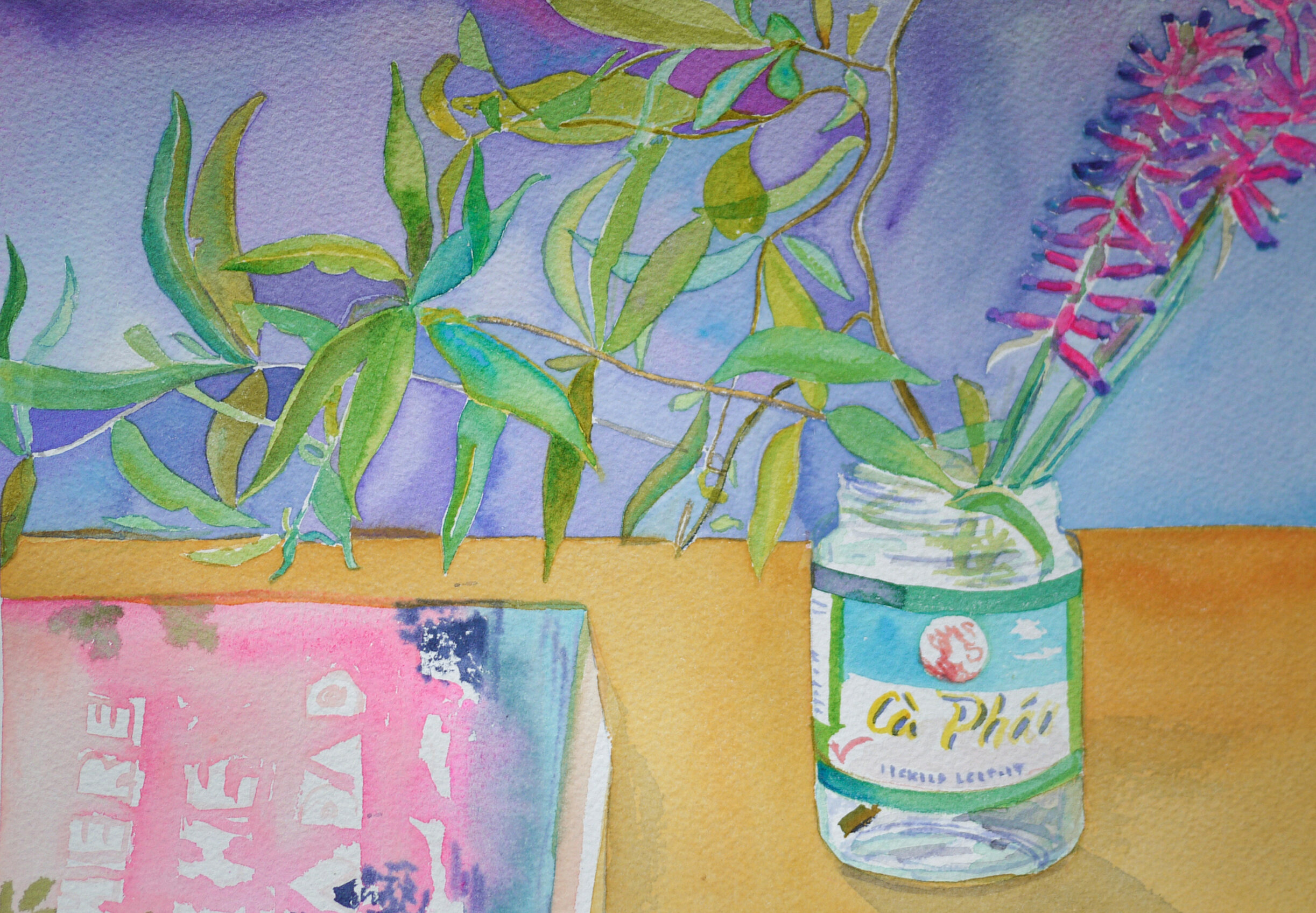The Pickled Eggplant Jar (Backyard Verbena and Bromeliad)