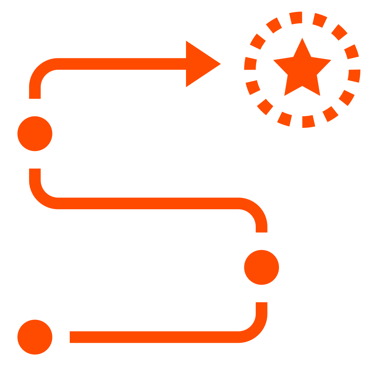 Icon of line winding towards a star