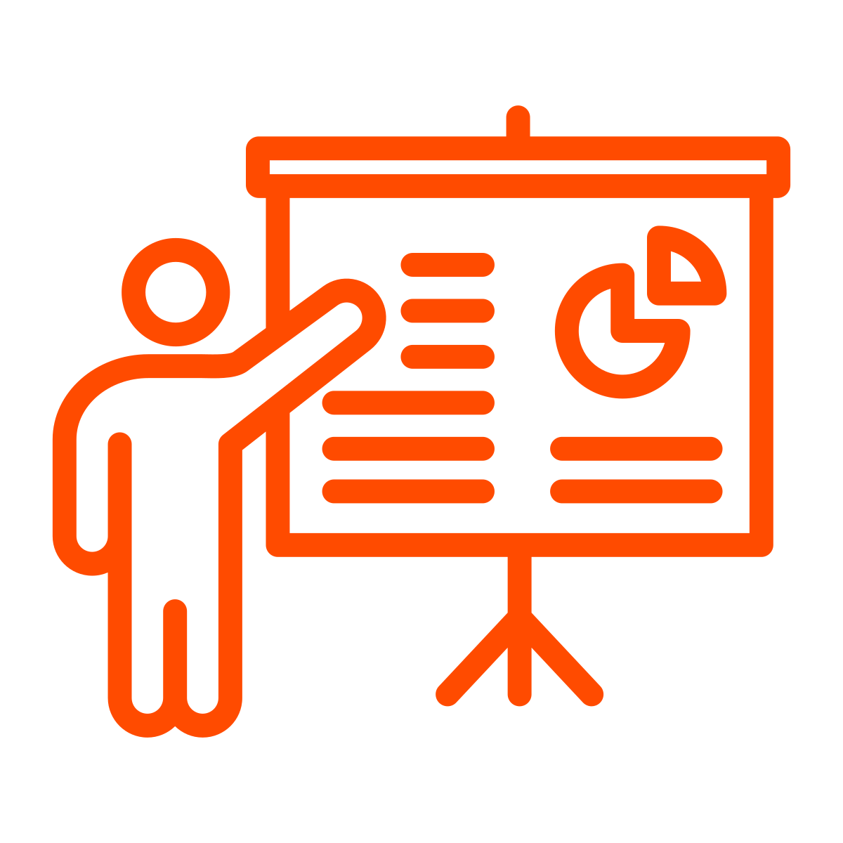 Icon of person standing in front of a screen with pie chart