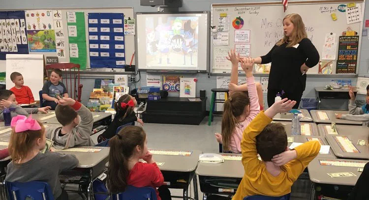 Jessica implementing a pilot lesson for WingaDoos at a school in Hazlet, NJ