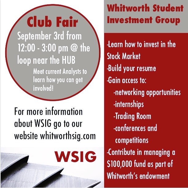 Less than a month left until school starts up again! If you&rsquo;ve ever wondered what it&rsquo;s like to invest in the stock market or want to learn more about WSIG stop by during the club fair for more information!