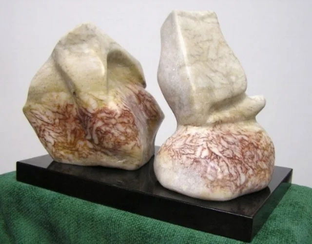 "Have We Met Before?", alabaster, 12" tall (view 1)