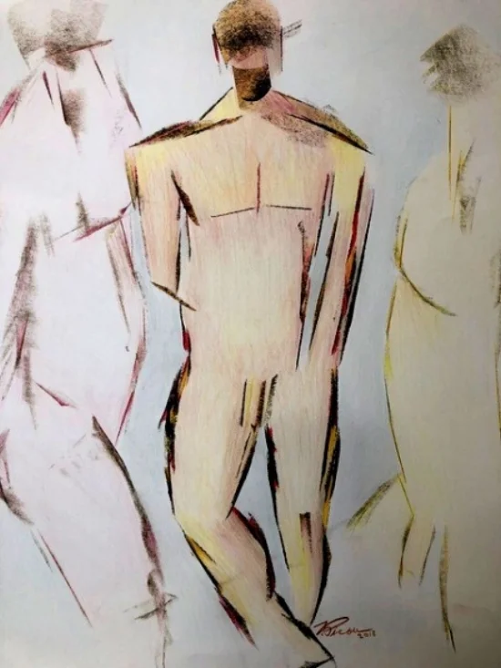 "Tom with Company", charcoal & wax pencil, 20" x 24"