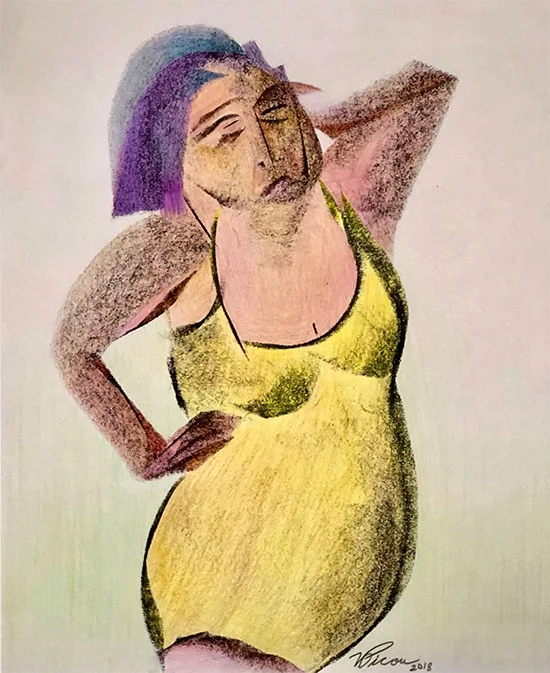 "Faye in Yellow", charcoal & waxed pencil, 17" X 24"