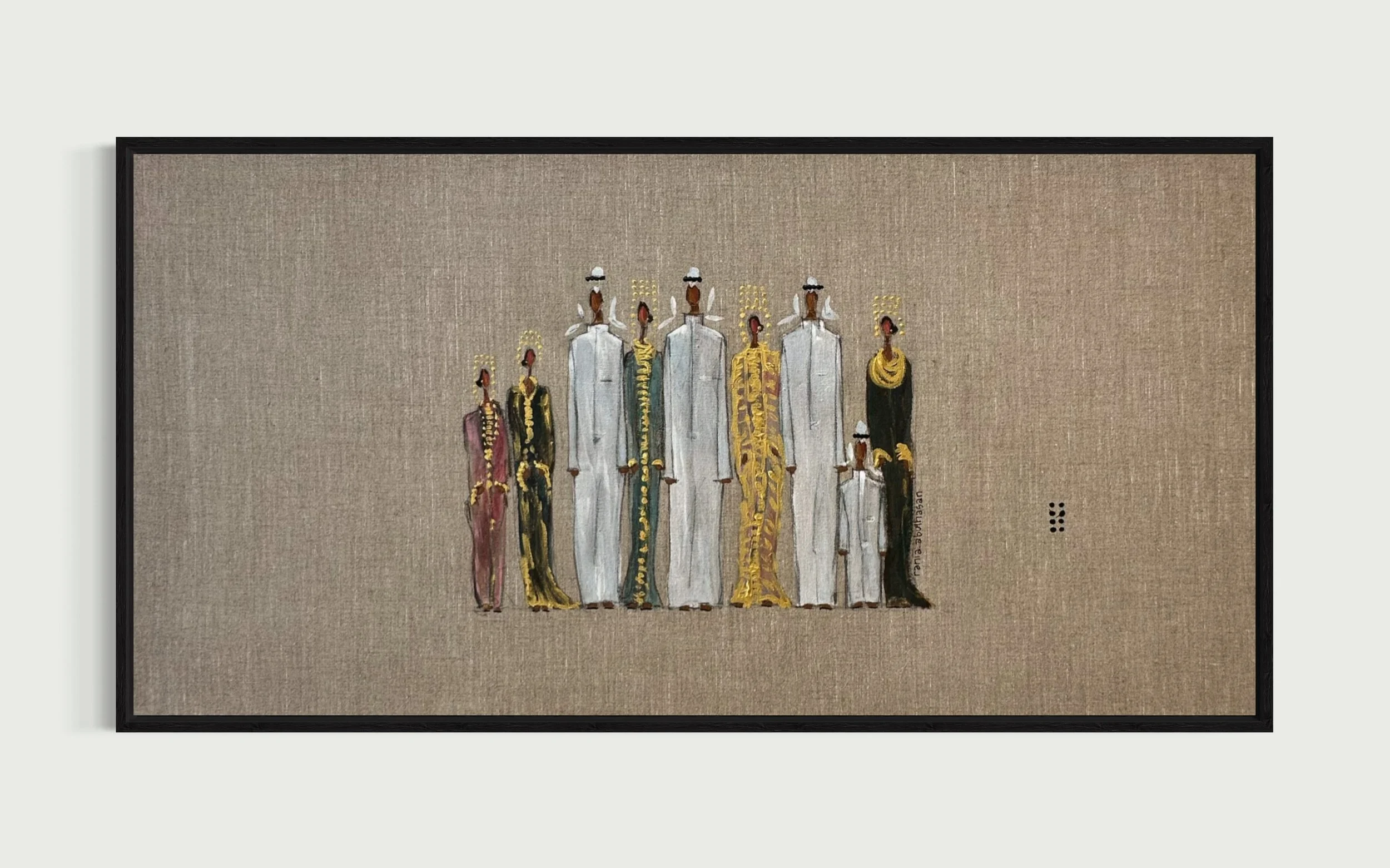 Arwen &amp; Co // 2025 // 100 x 50 x. 5 cm // mix media on raw linen canvas