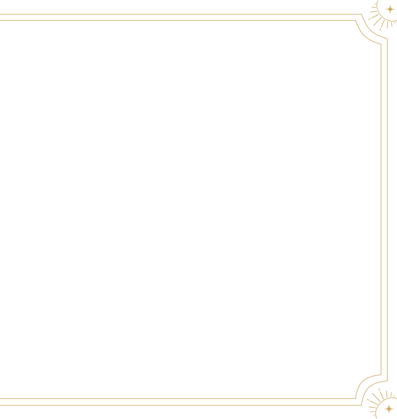 gold decorative borders and crescent moon and star designs in each corner.